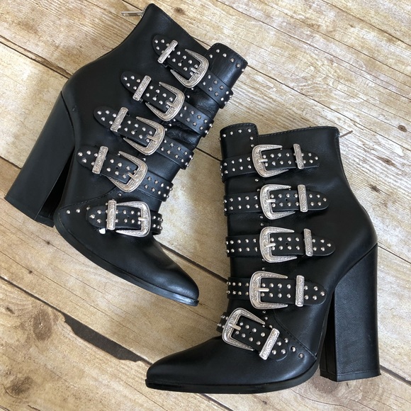 Steve Madden Shoes - Steve Madden Black Comet Studded Buckle Bootie